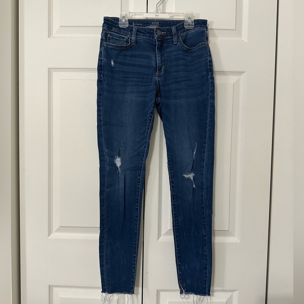 a.n.a Dark Blue Skinny Jeans with Distressed Details